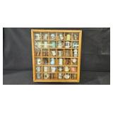 Collection of Miniature Mugs and Steins in Oak Display Case Collection of Miniature Mugs and Steins in Oak Display Case