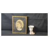 Vintage Framed Portrait and Porcelain Hand Vase Set Vintage Framed Portrait and Porcelain Hand Vase Set