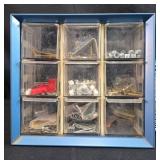 Small Parts Organizer Cabinet with Hardware Assortment and Wire Mesh Trap Cage Small Parts Organizer Cabinet with Hardware Assortment and Wire Mesh Trap Cage