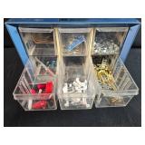 Small Parts Organizer Cabinet with Hardware Assortment and Wire Mesh Trap Cage Small Parts Organizer Cabinet with Hardware Assortment and Wire Mesh Trap Cage