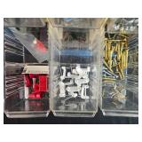Small Parts Organizer Cabinet with Hardware Assortment and Wire Mesh Trap Cage Small Parts Organizer Cabinet with Hardware Assortment and Wire Mesh Trap Cage