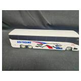 Set of Die-Cast Vehicle Models: Greyhound Bus, Yellow Coupe, Farm Truck with Trailer Set of Die-Cast Vehicle Models: Greyhound Bus, Yellow Coupe, Farm Truck with Trailer