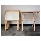 Set of Wood and White Tray Tables with Folding Stand Set of Wood and White Tray Tables with Folding Stand