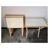 Set of Wood and White Tray Tables with Folding Stand Set of Wood and White Tray Tables with Folding Stand