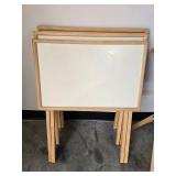 Set of Wood and White Tray Tables with Folding Stand Set of Wood and White Tray Tables with Folding Stand