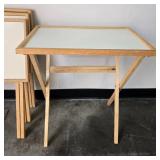 Set of Wood and White Tray Tables with Folding Stand Set of Wood and White Tray Tables with Folding Stand