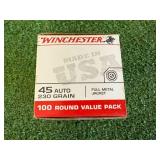 100 Rounds Winchester 45 Auto 230 Gr Full Metal Jacket 100 Rounds Winchester 45 Auto 230 Gr Full Metal Jacket