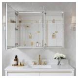 WELLFOR ROSA 40 in. W x 30 in. H Rectangular Aluminum Tri-View Medicine Cabinet with Mirror, Blum Hinge, Adjustable Shelves Customer Returns See Pictures