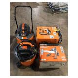 Lot of Assorted Ridgid Wet/Dry Shop Vacs Used  Missing Parts  Various Models and Conditions   Customer Returns See Pictures