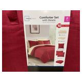 10PCS Full Size Mainstays Red Texture Bed in a Bag Comforter Set with Sheets