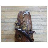 Handcrafted Wall Art on Wood Slab Handcrafted Wall Art on Wood Slab
