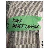 Textured King Duvet Cover, 100 Percent Cotton, Gray White Stripe - Damage/Used