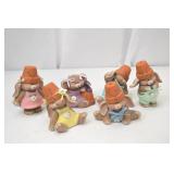 Set of 6 Ceramic Bunny Figurines in Pastel Outfits with Flower Pot Hats Set of 6 Ceramic Bunny Figurines in Pastel Outfits with Flower Pot Hats