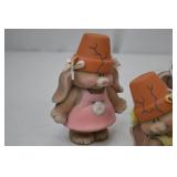 Set of 6 Ceramic Bunny Figurines in Pastel Outfits with Flower Pot Hats Set of 6 Ceramic Bunny Figurines in Pastel Outfits with Flower Pot Hats