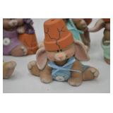 Set of 6 Ceramic Bunny Figurines in Pastel Outfits with Flower Pot Hats Set of 6 Ceramic Bunny Figurines in Pastel Outfits with Flower Pot Hats