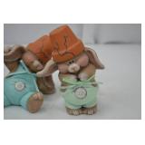 Set of 6 Ceramic Bunny Figurines in Pastel Outfits with Flower Pot Hats Set of 6 Ceramic Bunny Figurines in Pastel Outfits with Flower Pot Hats