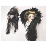 Unique Creations Feathered Wall Art Mask Pair, Handmade Unique Creations Feathered Wall Art Mask Pair, Handmade