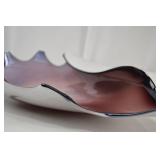 Hand-Blown Art Glass Centerpiece Bowl, Mauve & White, 17 Inch Hand-Blown Art Glass Centerpiece Bowl, Mauve & White, 17 Inch
