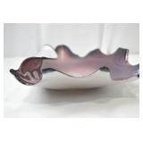 Hand-Blown Art Glass Centerpiece Bowl, Mauve & White, 17 Inch Hand-Blown Art Glass Centerpiece Bowl, Mauve & White, 17 Inch