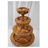 Hand-Carved 3-Tier Wooden Server with Animal Motif - 23in Tall Hand-Carved 3-Tier Wooden Server with Animal Motif - 23in Tall