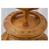 Hand-Carved 3-Tier Wooden Server with Animal Motif - 23in Tall Hand-Carved 3-Tier Wooden Server with Animal Motif - 23in Tall