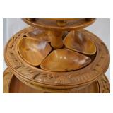 Hand-Carved 3-Tier Wooden Server with Animal Motif - 23in Tall Hand-Carved 3-Tier Wooden Server with Animal Motif - 23in Tall