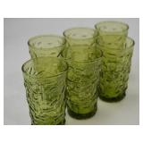 Set of 6 Green Textured Glass Tumblers, 5.5 Inch Tall Set of 6 Green Textured Glass Tumblers, 5.5 Inch Tall