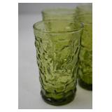 Set of 6 Green Textured Glass Tumblers, 5.5 Inch Tall Set of 6 Green Textured Glass Tumblers, 5.5 Inch Tall