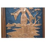 Pair of Asian Style Embossed Metal Wall Art Panels, Framed, 12x16 Inches Pair of Asian Style Embossed Metal Wall Art Panels, Framed, 12x16 Inches