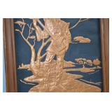 Pair of Asian Style Embossed Metal Wall Art Panels, Framed, 12x16 Inches Pair of Asian Style Embossed Metal Wall Art Panels, Framed, 12x16 Inches