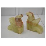 Pair of Carved Onyx Stone Bird Bookends - Mixed Green and Brown Pair of Carved Onyx Stone Bird Bookends - Mixed Green and Brown