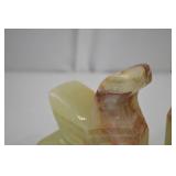 Pair of Carved Onyx Stone Bird Bookends - Mixed Green and Brown Pair of Carved Onyx Stone Bird Bookends - Mixed Green and Brown