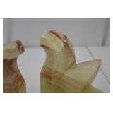 Pair of Carved Onyx Stone Bird Bookends - Mixed Green and Brown Pair of Carved Onyx Stone Bird Bookends - Mixed Green and Brown