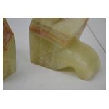 Pair of Carved Onyx Stone Bird Bookends - Mixed Green and Brown Pair of Carved Onyx Stone Bird Bookends - Mixed Green and Brown