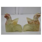 Pair of Carved Onyx Stone Bird Bookends - Mixed Green and Brown Pair of Carved Onyx Stone Bird Bookends - Mixed Green and Brown