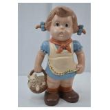 1984 Hand-Painted Ceramic Girl Figurine with Basket and Cat 1984 Hand-Painted Ceramic Girl Figurine with Basket and Cat