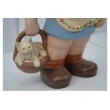 1984 Hand-Painted Ceramic Girl Figurine with Basket and Cat 1984 Hand-Painted Ceramic Girl Figurine with Basket and Cat