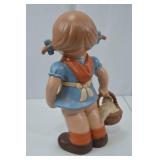 1984 Hand-Painted Ceramic Girl Figurine with Basket and Cat 1984 Hand-Painted Ceramic Girl Figurine with Basket and Cat