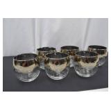 Set of 6 Silver Rim Glass Tumblers with Floral Etching Set of 6 Silver Rim Glass Tumblers with Floral Etching