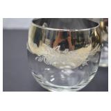 Set of 6 Silver Rim Glass Tumblers with Floral Etching Set of 6 Silver Rim Glass Tumblers with Floral Etching