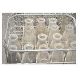Mid-20th Century Vintage Wire Milk Crates with Assorted Glass Milk Bottles Mid-20th Century Vintage Wire Milk Crates with Assorted Glass Milk Bottles