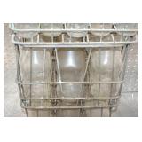Mid-20th Century Vintage Wire Milk Crates with Assorted Glass Milk Bottles Mid-20th Century Vintage Wire Milk Crates with Assorted Glass Milk Bottles