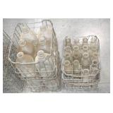 Mid-20th Century Vintage Wire Milk Crates with Assorted Glass Milk Bottles Mid-20th Century Vintage Wire Milk Crates with Assorted Glass Milk Bottles