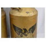 Pair of Vintage Decorated Metal Milk Cans, 25 Inch, Eagle Motif Pair of Vintage Decorated Metal Milk Cans, 25 Inch, Eagle Motif