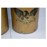 Pair of Vintage Decorated Metal Milk Cans, 25 Inch, Eagle Motif Pair of Vintage Decorated Metal Milk Cans, 25 Inch, Eagle Motif