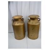 Pair of Vintage Decorated Metal Milk Cans, 25 Inch, Eagle Motif Pair of Vintage Decorated Metal Milk Cans, 25 Inch, Eagle Motif