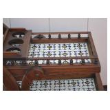 Vintage Wooden Tea Cart with Tile Insets and Bottle Holders Vintage Wooden Tea Cart with Tile Insets and Bottle Holders
