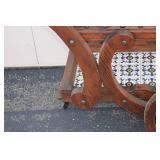 Vintage Wooden Tea Cart with Tile Insets and Bottle Holders Vintage Wooden Tea Cart with Tile Insets and Bottle Holders