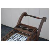 Vintage Wooden Tea Cart with Tile Insets and Bottle Holders Vintage Wooden Tea Cart with Tile Insets and Bottle Holders