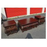 Ornate Dark Wood Coffee Table with Two Matching End Tables Ornate Dark Wood Coffee Table with Two Matching End Tables